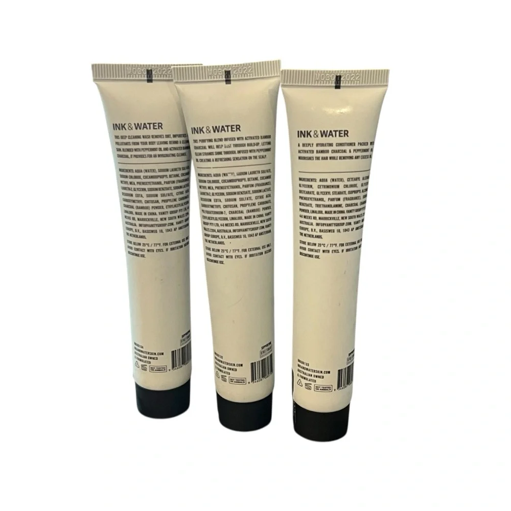 Ink & Water Soap Shampoo Conditioner Hand Body Wash CHARCOAL PEPPPERMINT Set NEW